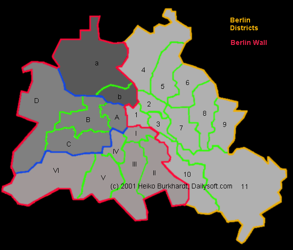 General Berlin city map with Berlin Wall in 1985